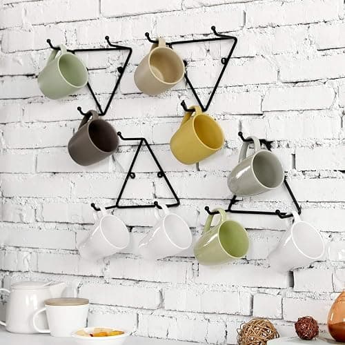 MyGift Matte Black Metal Triangular Coffee Mug Holder Wall Mount Display Rack Mug Organizer with 3 Hooks, Set of 4 thumbnail 4