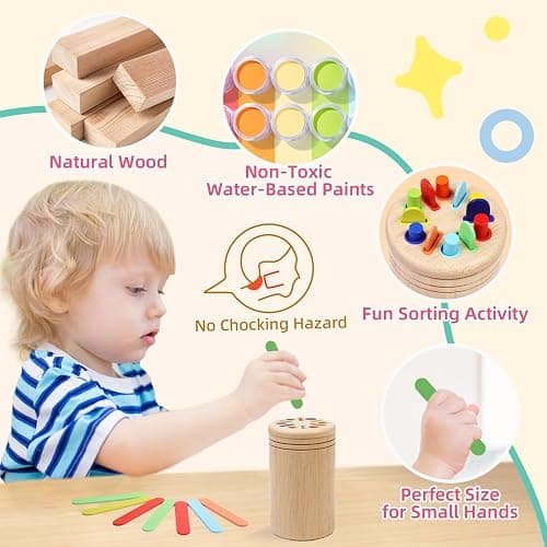 MTTIERY Montessori Wooden Color Sorting Toys for 18 Month Old,Preschool Learning Activities Educational Fine Motor Matching Game,Birthday Gifts for Boys Girls thumbnail 5