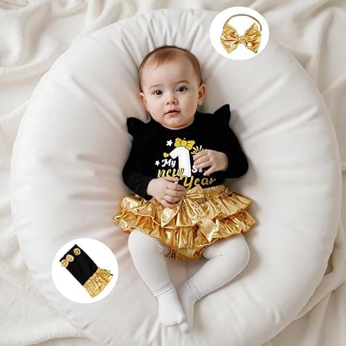 BeQeuewll Newborn Baby Girl Mardi Gras Outfit 1st Letter Long Sleeve Romper+Tutu Skirts+Leg Warmers+Headband 4Pcs Clothes thumbnail 2