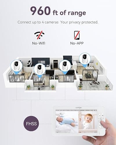 Comfyer No WiFi Split-Screen Baby Monitor with 2 Cameras and Night Vision, 7" HD Baby Monitor with a Flexible Bracket, Audio Alert, High/Low Temperature, VOX Mode, 2 Way Audio, Remote PTZ - 7''720P Display with 2 1080P Camera thumbnail 7