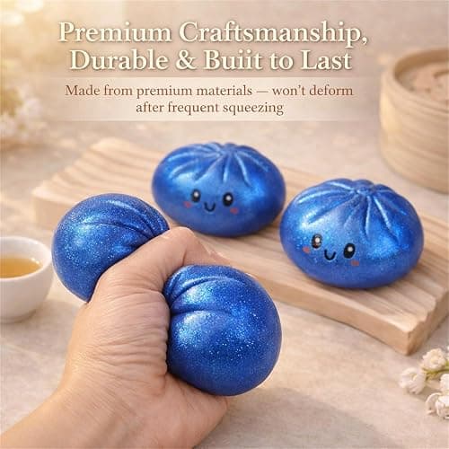 Dumpling Squishy, Glitter Dumpling, Colorful Squishy Dumplings with Box, Soft Squeeze Toy for Stress Relief (White) thumbnail 4