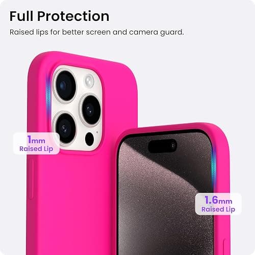 ORNARTO Compatible with iPhone 15 Pro Max Case 6.7", Slim Liquid Silicone 3 Layers Soft Gel Rubber Shockproof Protective Phone Case with Anti-Scratch Microfiber Lining-Hot Pink thumbnail 4