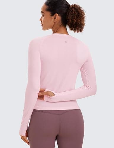 CRZ YOGA Seamless Long Sleeve Shirts for Women Waist - Workout Athletic Running Gym Yoga Tops Crewneck Breathable Quick Dry thumbnail 2