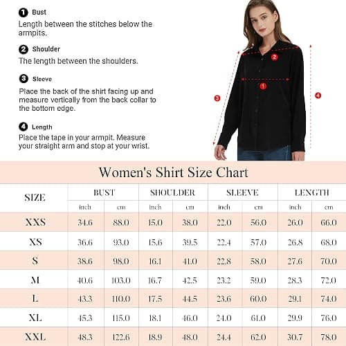 YAMANMAN Women's Button Down Shirt Classic Long Sleeve Collared Tops Work Office Chiffon Blouse thumbnail 5