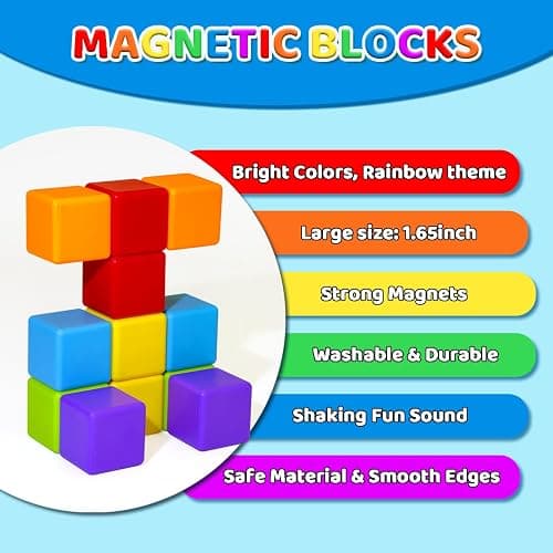Magnetic Building Blocks Large, 1.65 inch Magnetic Stacking Cubes for Toddlers, Sensory & Montessori Toys for Boys & Girls 1 2 3 Years Old (12 PCS) thumbnail 5