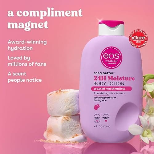 eos Shea Better Body Lotion Toasted Marshmallow, 24-Hour Moisture Skin Care, Lightweight & Non-Greasy, Natural Shea Butter, Vegan, Moisturizing Body Lotion for Dry Skin, 16 fl oz thumbnail 3