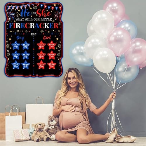 4th of July Patriotic Gender Reveal Poster Sign Party Supplies Decorations with 72 Pcs He or She Stars Firecracker Gender Reveal Sticker Labels for Summer Baby Shower Gender Reveal Decorations thumbnail 7