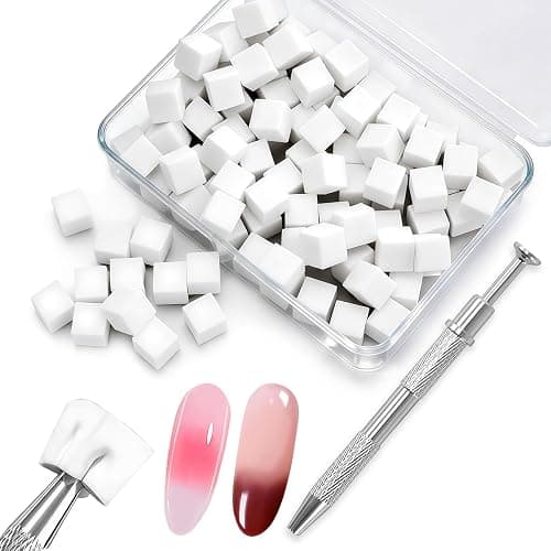 CllyCnny 200Pcs Nail Sponges for Ombre:Soft Nail Art Sponges With Grabbing Pen for Gradient Ombre Blush Chrome Design Effects,Professional Accessories Supplies for Home and Salon Use - Image 1