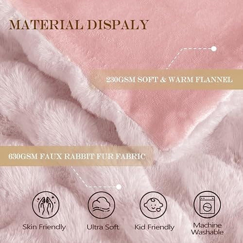 Latepis Faux Fur Twin Blanket Plush Light Pink 60x80 Inch Cute Fluffy Warm Bubble Blankets for Couch Bedroom Soft Blankets for All Seasons Cozy Blanket for Woman Gift, 860gsm thumbnail 4