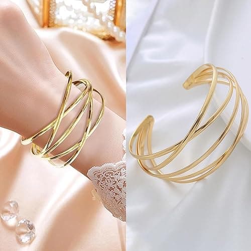 agogue 4 Stück Oberarmreif Gold, Armreif Gold Oberarm Modeschmuck Armreifen Damen, Armband Set Minimalistischer Goldene Armreifen, Adjustable Armreif für Damen thumbnail 7