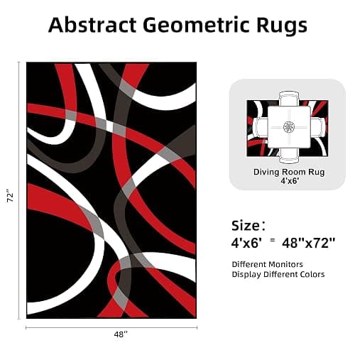 Classical Modern Black and Red Stripe Pattern Area Rug for Living Room 4x6 Outdoor Rug Non Slip&Non-Shedding Low Pile Indoor Large Carpets for Bedroom, Dining Room, Home Office, Bathroom thumbnail 7