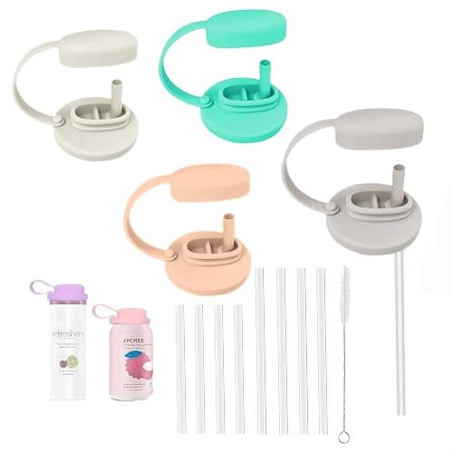 4 Pack Soda Can Lids with Straw, Pop Can Lids with Handle, Reusable Straws Silicone, Can Covers for Soda, Pouch Topper No Spill, BPA-Free, Airtight Seal, Fits Standard 12oz & 16oz Cans - Image 1