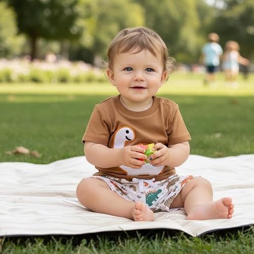 Onfmst Toddler Baby Boy Summer Clothes 0 6 12 18 24 Months Dinosuar Embroidery Outfit 2PCS Short Sleeve T-shirt Shorts Set thumbnail 3