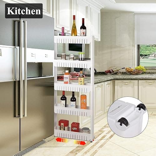 Home-Man Laundry Room Organizer, Mobile Shelving Unit Organizer with 5 Large Storage Baskets, Gap Storage Slim Slide Out Pantry Storage Rack for Narrow Spaces thumbnail 4