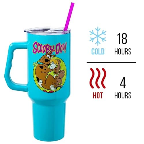 Silver Buffalo Scooby-Doo Featuring Scared Shaggy and Scooby Stainless Steel Tumbler with Handle and Straw, Fits in Standard Cup Holder, 40 Ounces thumbnail 4