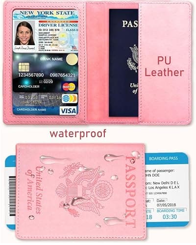 Sizobi Leather Passport Holder Covers, Passport Holder for Travel Women, RFID Blocking Wallet Case, International Travel Must Haves Travel Accessories for Women Men,Cruise Ship Essentials Gifts, Pink thumbnail 4