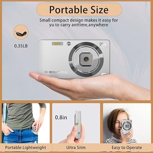 56MP FHD Digital Camera with 20X Digital Zoom & Autofocus, Anti-Shake Point and Shoot Camera for Kids Adults Beginners, Includes 32GB SD Card, Portable Compact for Travel thumbnail 6