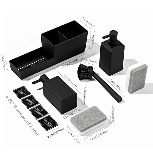 zuxzmj Kitchen Soap Dispenser Set with Sponge Holder and Brush for Sink Rack Hand Soap and Dish Soap Dispensers Black 4-in-1 thumbnail 3