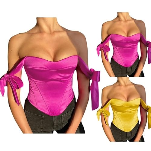 Baynoyia Women's Vintage Corset Crop Top Bow Tie Strap Stain Push Up Boned Bustier Tops Y2K Cami Tank thumbnail 5