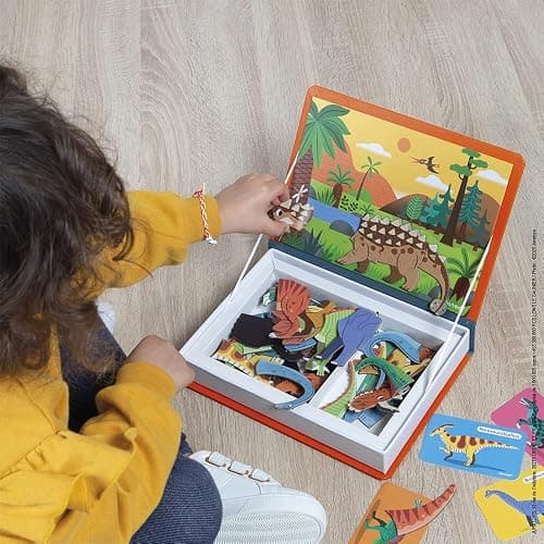 Janod - Magnetibook 51 pc Magnetic Dinosaur Mix and Match Game - Ages 3+ - Playing Dress-Up with Magnets - Enhances Fine Motor Skills - Includes Book Shaped Travel/Storage Case thumbnail 2