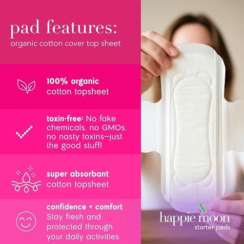 Happie Moon Organic Cotton Cover Tween & Teen Period Pads | Ultra Thin Pads with Wings | Chlorine-Free & Fragrance-Free | Starter Size, 20 Count thumbnail 6
