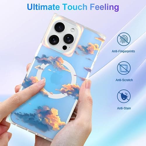 Heaofei Cute Case for iPhone 13 Pro Case for Women Girls [Compatible with Magsafe] Aesthetic Iridescent Cloud Pattern Design, Girly Glitter Sparkly Bling Rectangle Magnetic Protective Phone Cover thumbnail 6