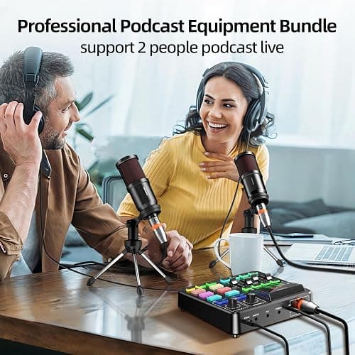 Podcast Equipment Bundle, PUPGSIS Audio Mixer with XLR Dynamic Microphone, Pro-preamp, Bluetooth 5.3, All-in-One Gaming Equipment Set for Podcast Recording, Live Streaming, Video Vocals, PC, Phone, DJ - Black thumbnail 2