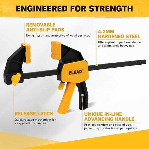 6" Mini Bar Clamps for Woodworking, 4-Piece One-Handed F Clamp/Spreader, 75LBS Load Limit Wood Clamp, Quick Release Grip Clamps for Table Wood Working, Light-duty Tools thumbnail 7