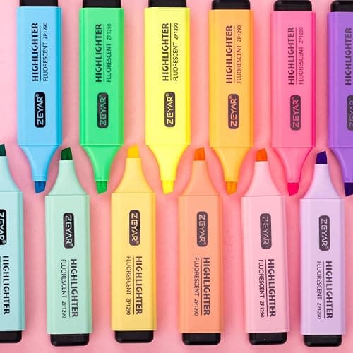 ZEYAR Highlighter, Chisel Tip Marker Pen, AP Certified, Assorted Colors, Water Based, Quick Dry (12 Colors) thumbnail 2