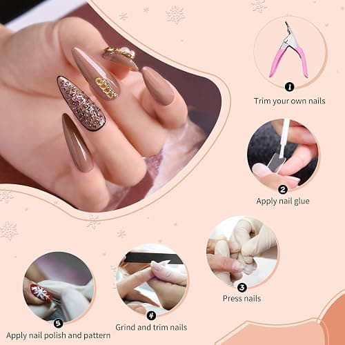 Abodhu Acrylic Natural Nail Tips Kit 500 Pcs French Tip Nails Set Square Half Cover False Nails with Glue, Files, Clipper, Storage Case, Nail Art for Salons and Home DIY, 10 Sizes thumbnail 3