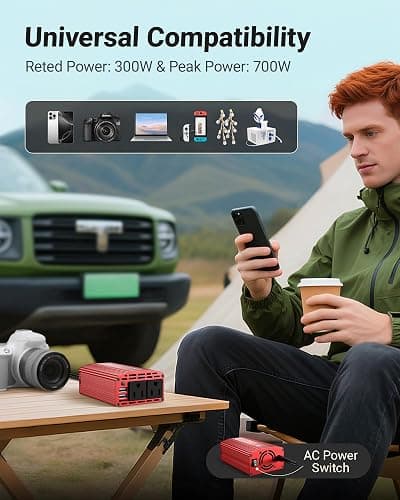 BESTEK Power Inverter DC 12V to AC 110V - 300W Car Plug Adapter Outlet with 4.8A Dual USB Fast Charging Port - Car Charger Cigarette Lighter Adapter for Phone, Laptop on Road Trip - Aluminum Housing thumbnail 7