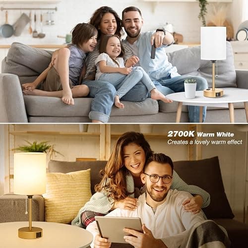 Dicoool Small Bedside Lamps 3 Color Modes - 3000K 4000K 5000K Bedroom Lamps with USB C and A Ports, Pull Chain Gold Table Lamps with AC Outlet, Nightstand Lamps with Gold Metal Base for Kids Reading thumbnail 3