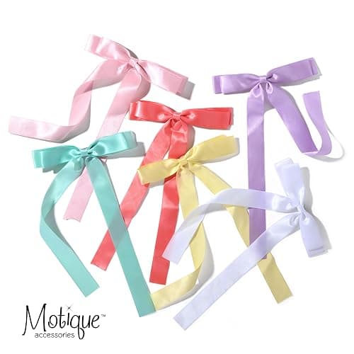 Satin Hair Bows Set of 3, 2 Mini Ribbon Bows and 1 Thick Ribbon Bow with Tails (White) thumbnail 3