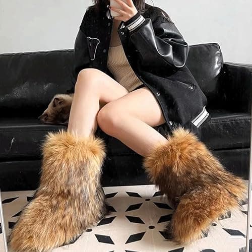 YXCFEWD Fur Boots for Women Winter Fluffy Furry Boots for Girls Flat Heel Snow Boots thumbnail 3