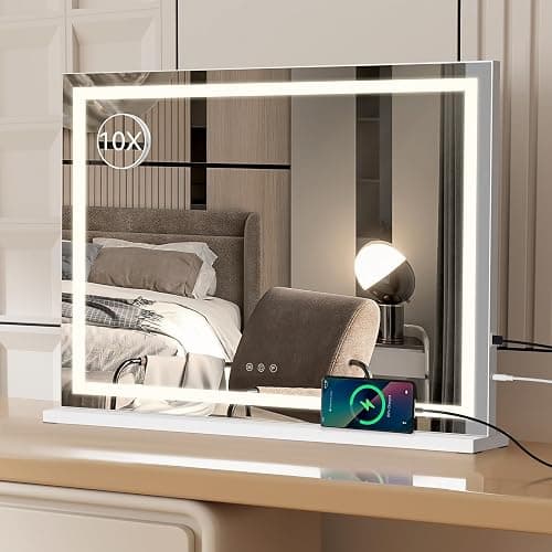 YOURLITE Vanity Mirror with Lights,32’’ x 22’’ Hollywood Mirror with LED Lights, 3 Colors Modes & Adjustable Brightness, Makeup Mirrors Vanity Mirror 10x Spot Mirror, USB Charging Port - Image 1