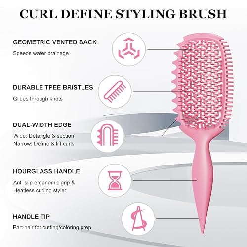 Curl Defining Brush for Thick Coily Hair, Firm-Bristle TPEE Detangling Brush for Coarse 4A–4C Curls, Dual-Sided Wide & Narrow Tooth Brush for Wet & Dry Curl Shaping– Women & Men (2054-Pastel Pink) thumbnail 2