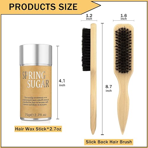SPRINGSUGAR Slick Back Hair Brush & Hair Wax Stick Set for Slick Back – Boar Bristle Brush for Sleek, Control, Flyaways & Baby Hairs – Wax Stick for Women Sectioning & Parting thumbnail 4
