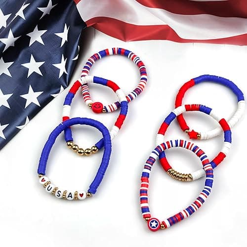 OHOME 4th of July Outfits for Women - 6 Pack Patriotic Bracelets | Fourth of July Decorations Accessories Shirts for Memorial Day Decorations - 250 Anniversary America Merchandise USA for Women thumbnail 4