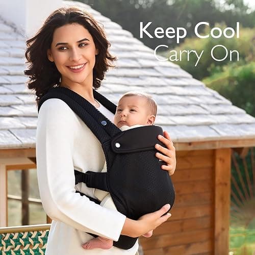 Momcozy Breathable Mesh Baby Carrier, Ergonomic and Lightweight Infant Carrier for 7-45lbs with Enhanced Lumbar Support, All Day Comfort for Hands-Free Parenting, Air Mesh-Black thumbnail 4