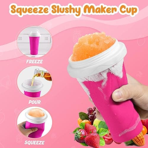 Tgosomt Slushy Cup 2 Pack, Magic Quick Frozen Slushie Maker Cup Squeeze,Ice Cream Make,Cool Fun Stuff Things Gadgets (Blue and Pink) thumbnail 4