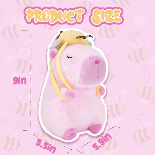 CHDBLOCK Capybara Plush Toy - 9 Inch Kawaii Capibara Stuffed Animal with Bee Backpack, Cute Pink Capybara Plushie Doll Pillow for Kids and Adults thumbnail 2