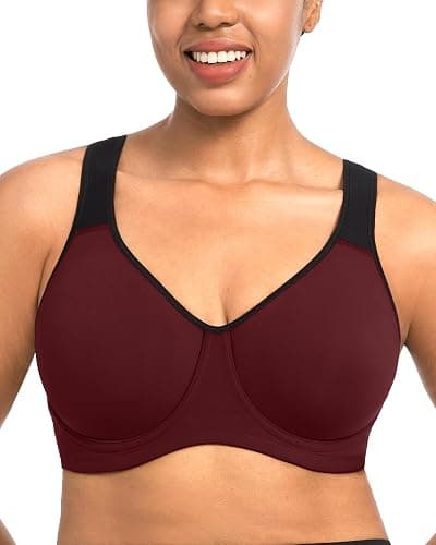 HSIA High Support Sports Bra for Women Full Coverage Unlined Large Bust Bra | Outside Underwire, High Impact Lift, Wider Mesh Racerback, Adjustable Straps, for Running, HIIT & Sports, 2 Nipple Covers - Image 1