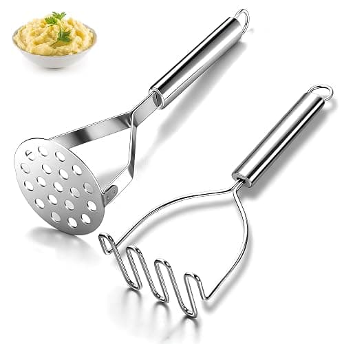 Potato Masher 2 Pcs, Kyraton Stainless Steel Heavy Duty Mash Potatoes Masher Kitchen Tool Utensils for Avocado Potatoes Beans Meat Vegetables, Kitchen Gadgets - Image 1
