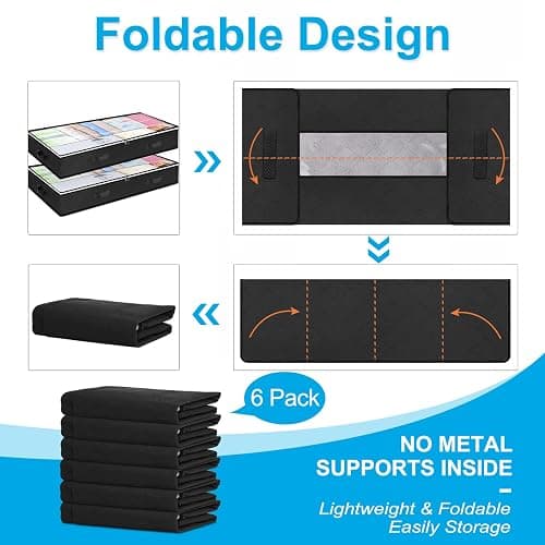 Budding Joy 90L Under Bed Storage Containers, Closet Organizers and Storage Bins, Foldable Underbed Storage Bags for Blankets, Towels, Comforter, Sweaters, Pillows, Linen Sheets, Wrapping Paper，Black thumbnail 6