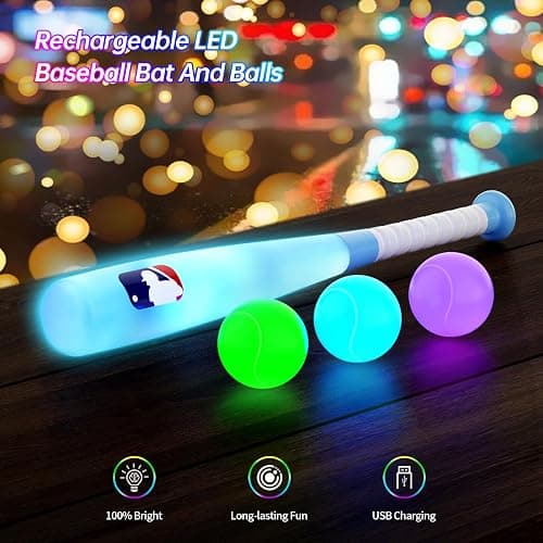Leshein LED Tball Set for Toddlers 3-5, 5-8, Light up Tee Ball Set for Toddlers, Glow in The Dark T Ball Sets for Kids 3-5, Kids Outdoor Toys Sports Toys, Baseball Toys Gifts for Boys Girls (Blue) - Blue thumbnail 4