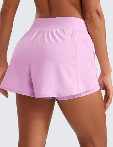 CRZ YOGA Double Layer Running Shorts for Women 3" High Waisted 2 in 1 for Athletic Tennis Workout with Zip Pockets thumbnail 2