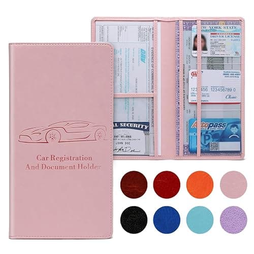 Peisicne Car Registration and Insurance Card Holder for Women Men, Pink Glove Box Paperwork Organizer with Magnetic Buckle for Easy Access and Protect Documents and Various Cards in Vehicle - Image 1
