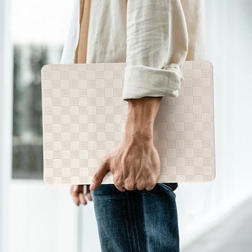 BYCeKe for MacBook Pro 13 inch Case M2 2026-2023, 2022-2016 A2338 M1 A2251 A2289 A2159 A1989 A1708 A1706, Checkered Textured Cream Leather Hard Shell No Logo Cutout&Keyboard Cover, Beige Checkerboard thumbnail 3