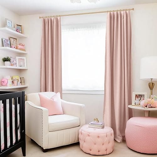 INOVADAY 100% Blackout Curtains for Bedroom, Black Out Curtains 84 Inch Long, Clip Rings Linen Blackout Drapes, Thermal Insulated Room Darkening for Living Room, 2 Panels - Blush Pink,W50xL84 thumbnail 5