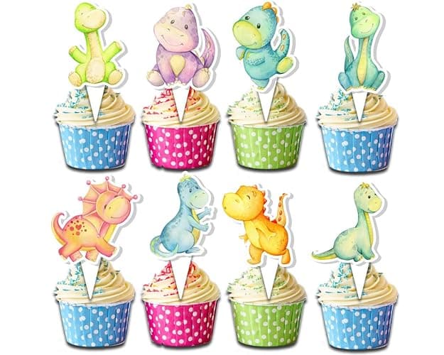 24 PCS Dinosaur Cupcake Toppers - Cute Dino Party Decorations for Kids Birthday and Baby Showers - Image 1